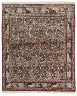 Full view of 1950s Senneh rug from Iran / Persia, 150 × 123 cm in Multi Color tones