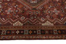 Full view of 2000s Shiraz rug from Iran / Persia, 260 × 175 cm in Red tones