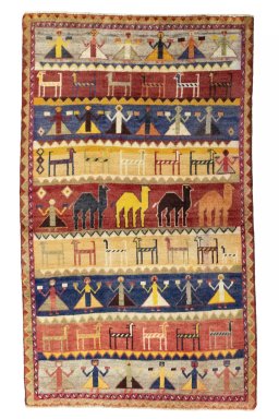 Full view of 2000s Shiraz rug from Iran / Persia, 176 × 105 cm in Multi Color tones