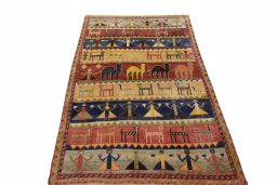 Surface texture of 2000s Shiraz rug with natural Wool and intricate pattern