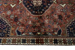 Full view of 2000s Shiraz rug from Iran / Persia, 148 × 98 cm in Red tones