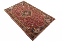 Close-up detail of 2000s Shiraz rug from Iran / Persia showing Wool weave