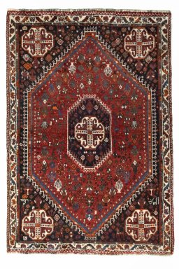 Full view of 2000s Shiraz rug from Iran / Persia, 166 × 113 cm in Red tones