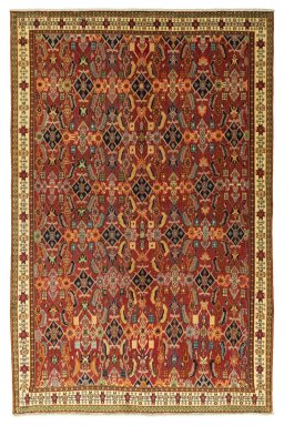 Full view of 2000s Shiraz rug from Iran / Persia, 247 × 161 cm in Red tones