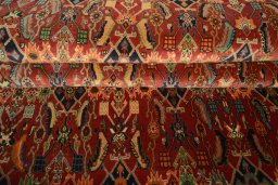 Full view of 2000s Shiraz rug from Iran / Persia, 247 × 161 cm in Red tones