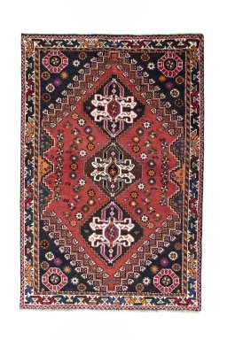 Full view of 2000s Shiraz rug from Iran / Persia, 176 × 117 cm in Red tones
