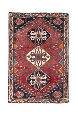 Full view of 2000s Shiraz rug from Iran / Persia, 171 × 115 cm in Red tones