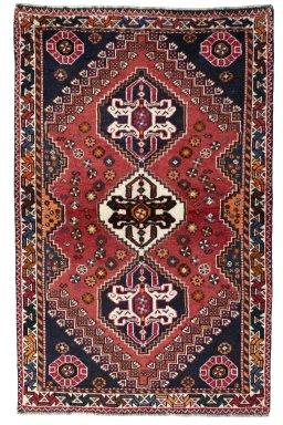 Full view of 2000s Shiraz rug from Iran / Persia, 176 × 114 cm in Red tones