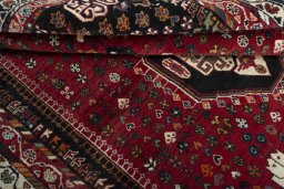 Close-up detail of 2000s Shiraz rug from Iran / Persia showing Wool weave
