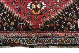 Full view of 2000s Shiraz rug from Iran / Persia, 264 × 180 cm in Red tones