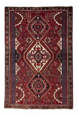 Full view of 2000s Shiraz rug from Iran / Persia, 172 × 115 cm in Red tones