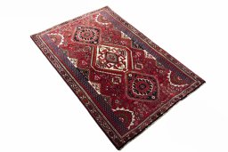Close-up detail of 2000s Shiraz rug from Iran / Persia showing Wool weave