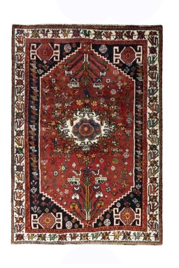 Full view of 2000s Shiraz rug from Iran / Persia, 177 × 123 cm in Red tones