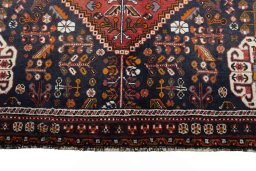 Full view of 2000s Shiraz rug from Iran / Persia, 241 × 150 cm in Red tones