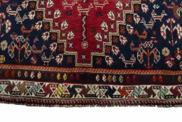 Full view of 2000s Shiraz rug from Iran / Persia, 258 × 172 cm in Red tones