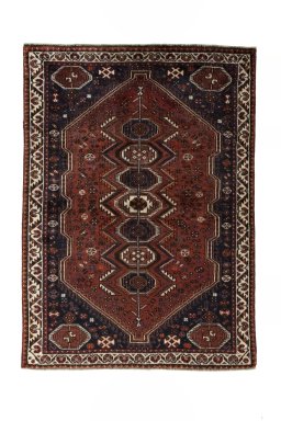 Full view of 2000s Shiraz rug from Iran / Persia, 151 × 108 cm in Red tones
