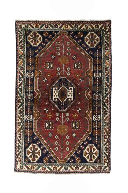 Full view of 2000s Shiraz rug from Iran / Persia, 166 × 105 cm in Red tones