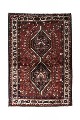 Full view of 2000s Shiraz rug from Iran / Persia, 165 × 112 cm in Red tones