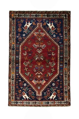 Full view of 2000s Shiraz rug from Iran / Persia, 167 × 107 cm in Red tones