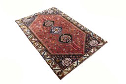 Close-up detail of 2000s Shiraz rug from Iran / Persia showing Wool weave