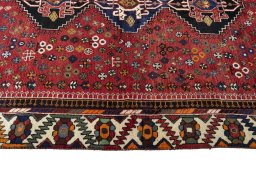 Close-up detail of 2000s Shiraz rug from Iran / Persia showing Wool weave