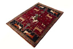 Corner detail of 2000s Shiraz rug showing border pattern and Wool pile