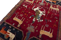 Backside of handmade 2000s Shiraz rug showing knot structure and weave density
