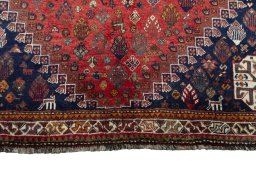 Close-up detail of 2000s Shiraz rug from Iran / Persia showing Wool weave