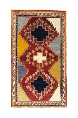 Full view of 2000s Shiraz rug from Iran / Persia, 216 × 125 cm in Red tones