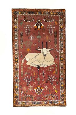 Full view of 2000s Shiraz rug from Iran / Persia, 200 × 110 cm in Red tones
