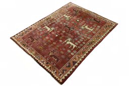Corner detail of 2000s Shiraz rug showing border pattern and Wool pile