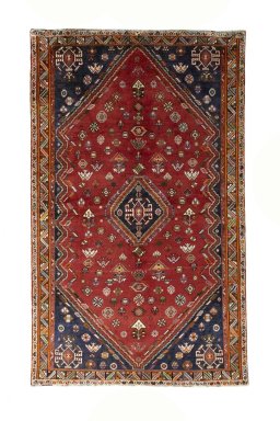 Full view of 2000s Shiraz rug from Iran / Persia, 284 × 173 cm in Red tones