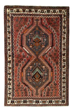 Full view of 2000s Shiraz rug from Iran / Persia, 160 × 104 cm in Red tones
