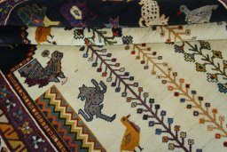 Full view of 2000s Shiraz rug from Iran / Persia, 300 × 201 cm in Beige tones