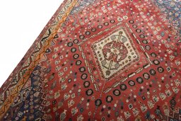 Backside of handmade Unknown Shiraz rug showing knot structure and weave density