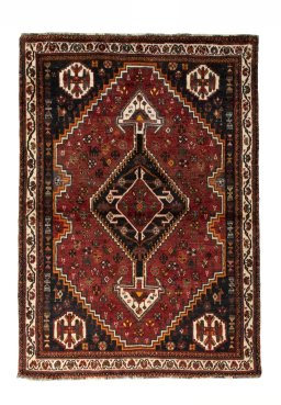 Full view of 2000s Shiraz rug from Iran / Persia, 171 × 121 cm in Red tones