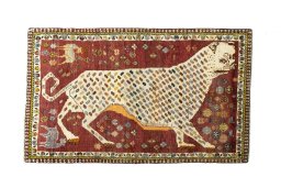 Full view of 2000s Shiraz rug from Iran / Persia, 191 × 112 cm in Red tones