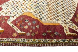 Close-up detail of 2000s Shiraz rug from Iran / Persia showing Wool weave