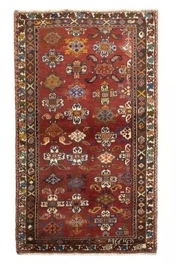 Full view of 2000s Shiraz rug from Iran / Persia, 165 × 96 cm in Red tones