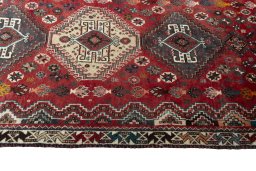 Close-up detail of 2000s Shiraz rug from Iran / Persia showing Wool weave
