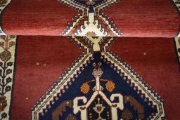 Full view of 2000s Shiraz rug from Iran / Persia, 194 × 99 cm in Red tones