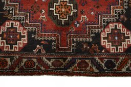 Full view of 2000s Shiraz rug from Iran / Persia, 268 × 154 cm in Red tones
