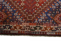 Full view of 2000s Shiraz rug from Iran / Persia, 243 × 159 cm in Red tones