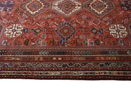 Close-up detail of 2000s Shiraz rug from Iran / Persia showing Wool weave