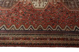 Full view of 2000s Shiraz rug from Iran / Persia, 243 × 180 cm in Red tones