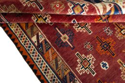 Full view of 2000s Shiraz rug from Iran / Persia, 256 × 151 cm in Red tones