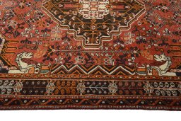 Full view of 2000s Shiraz rug from Iran / Persia, 247 × 155 cm in Red tones