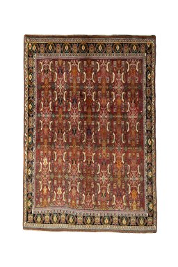Full view of 2000s Shiraz rug from Iran / Persia, 293 × 200 cm in Red tones