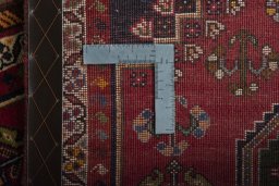 Close-up detail of 2000s Shiraz rug from Iran / Persia showing Wool weave