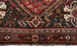 Full view of 2000s Shiraz rug from Iran / Persia, 241 × 163 cm in Red tones